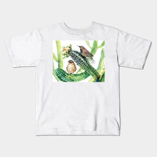 Arizona State BIrd and Flowers, Cactus Wren and Seguaro Kids T-Shirt